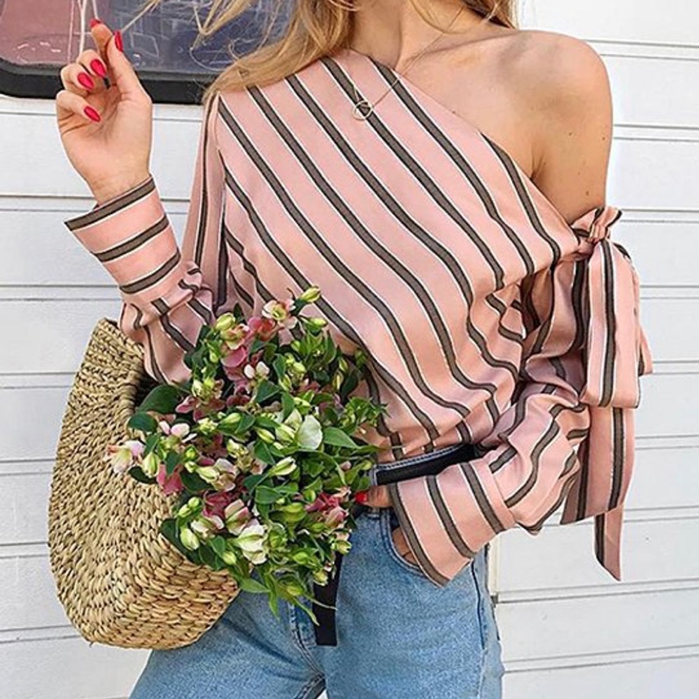 Pink Stripe Asymmetrical Top 116
